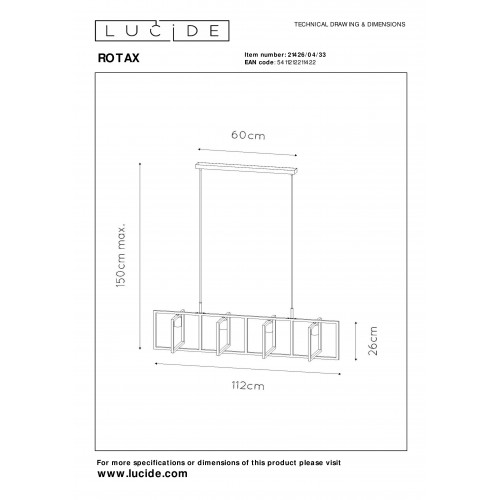 Подвесной светильник Lucide ROTAX 21426/04/33