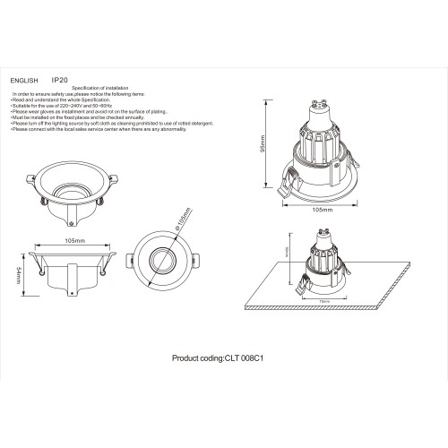 Светильник встроенный Crystal Lux CLT 008C1WH