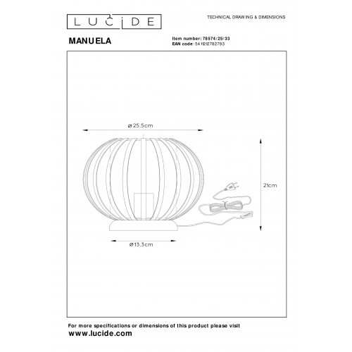 Настольная лампа Lucide MANUELA 78574/25/33