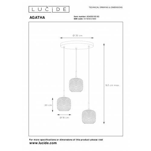 Подвесной светильник Lucide AGATHA 03433/03/02