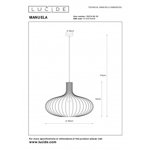 Подвесной светильник Lucide MANUELA 78374/50/33