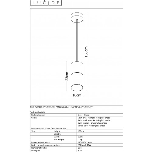 Светильник подвесной Lucide ZINO 74410/01/02