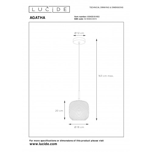Подвесной светильник Lucide AGATHA 03433/01/02