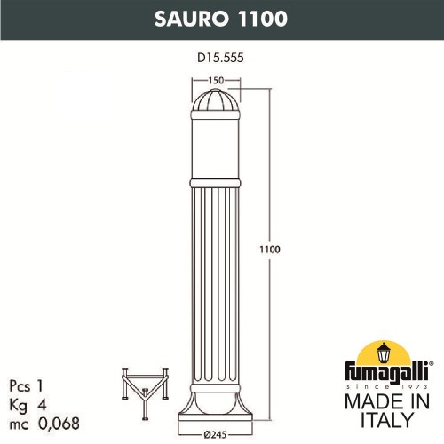 Садовый светильник-столбик Fumagalli SAURO D15.555.000.WXF1R.FC1