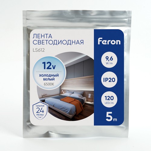 Светодиодная лента Feron 12V 9,6W IP20 6500K 27729