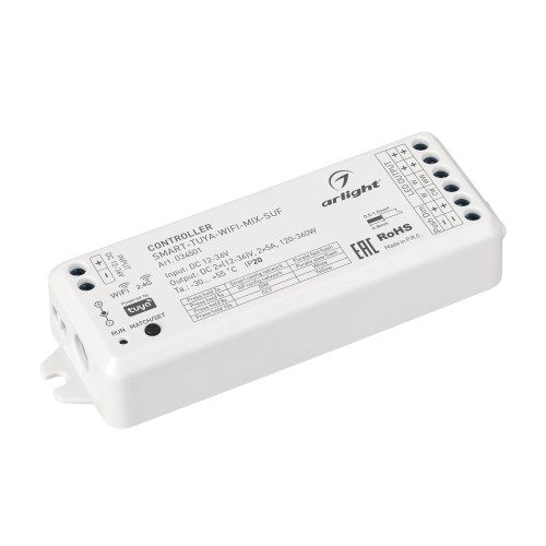 Контроллер SMART-TUYA-WIFI-MIX-SUF (12-36V, 2x5A, 2.4G) (Arlight, IP20 Пластик, 5 лет)