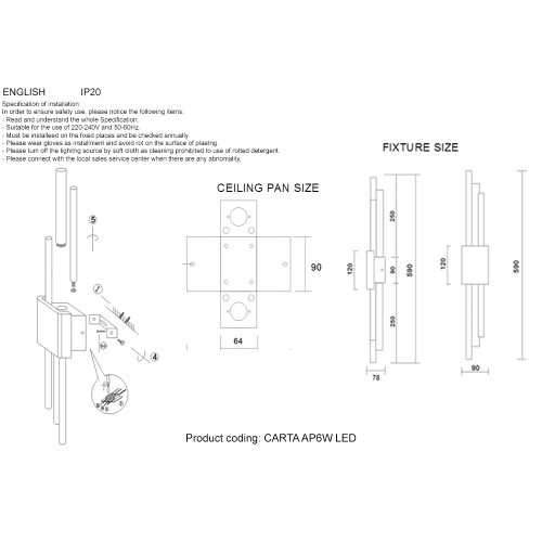 Бра Crystal Lux CARTA AP6W LED BLACK/BRASS