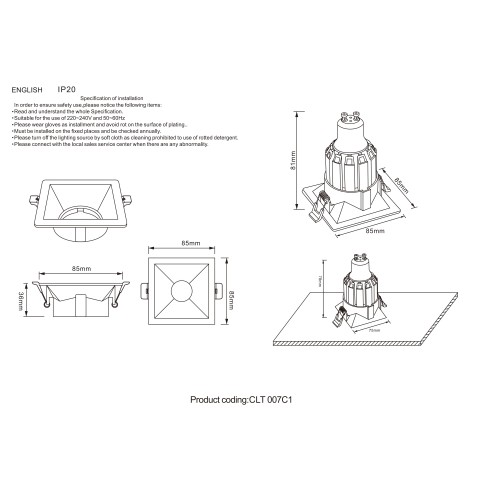 Светильник встроенный Crystal Lux CLT 007C1 WH