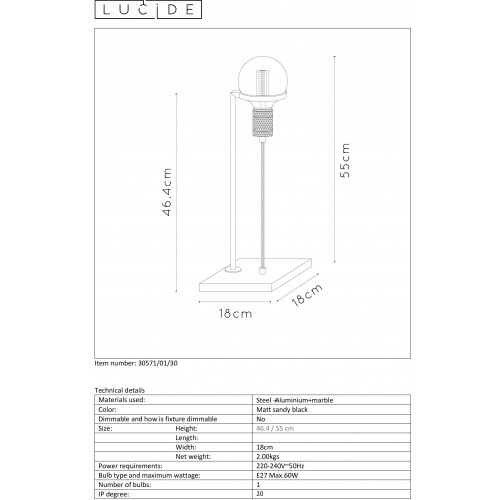 Настольная лампа Lucide OTTELIEN 30571/01/30