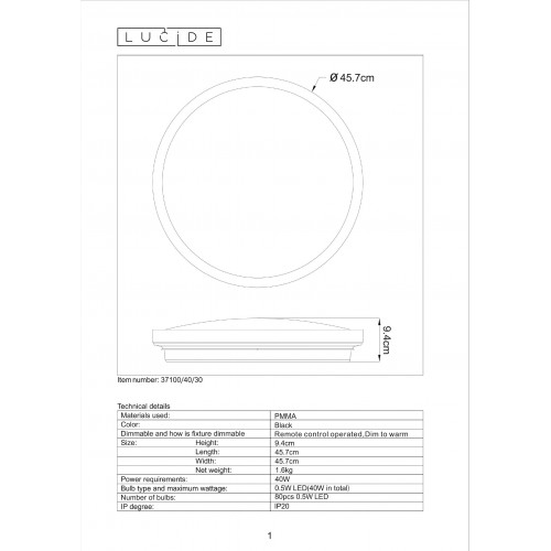 Светильник потолочный Lucide POLARIS 37100/40/30