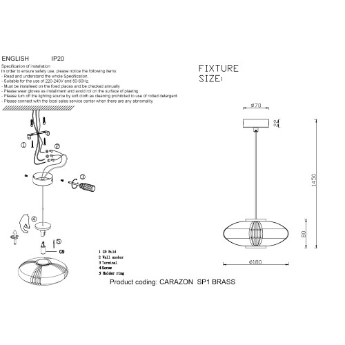 Светильник подвесной Crystal Lux CARAZON CARAZON  SP1 BRASS