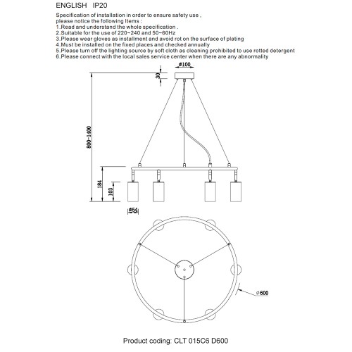 Светильник подвесной Crystal Lux CLT 015 CLT 015C6 D600 BL-GO