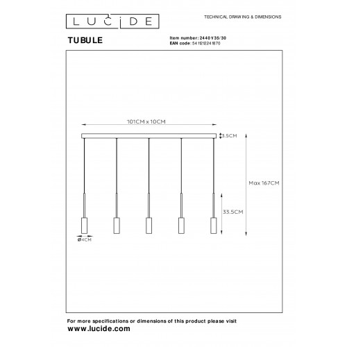 Подвесной светильник Lucide TUBULE 24401/35/30