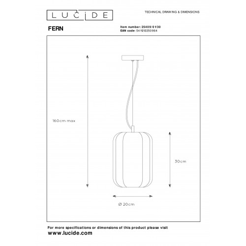 Подвесной светильник Lucide FERN 25409/01/30