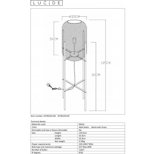 Торшер Lucide MESH 45785/01/30