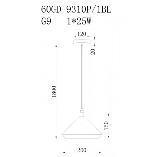 Светильник подвесной Garda Decor 60GD-9310P/1BL