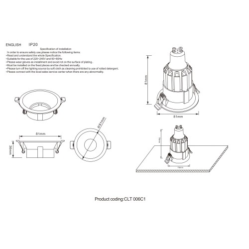 Светильник встроенный Crystal Lux CLT 006C1 WH