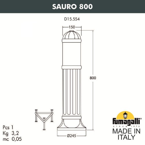 Садовый светильник-столбик Fumagalli SAURO D15.554.000.AXF1R.FRA