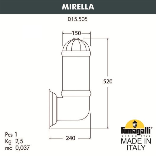 Уличный настенный светильник Fumagalli SAURO D15.505.000.LYF1R