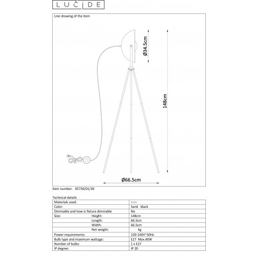 Торшер Lucide ALVARO 05730/01/30