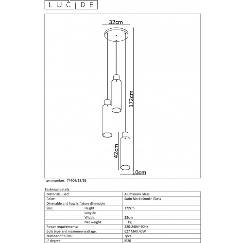 Светильник подвесной Lucide ORLANDO 74404/13/65