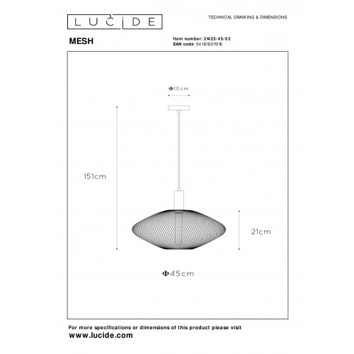 Подвесной светильник Lucide MESH 21423/45/02