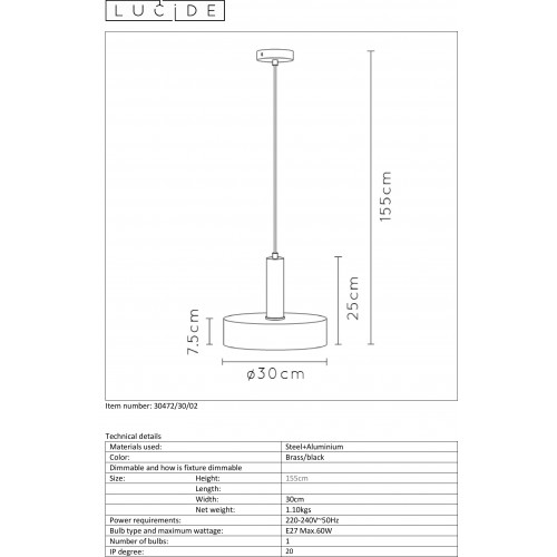 Светильник подвесной Lucide GIADA 30472/30/02