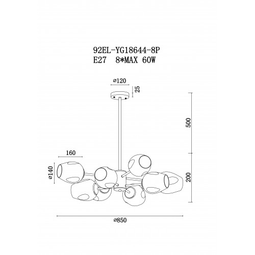 Потолочный светильник Garda Decor 92EL-YG18644-8P