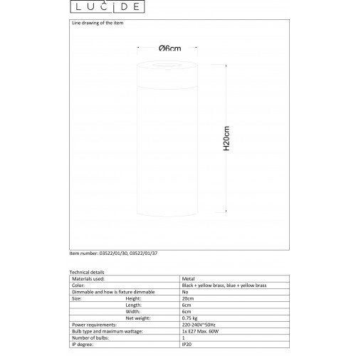 Настольная лампа Lucide SELIN 03522/01/37