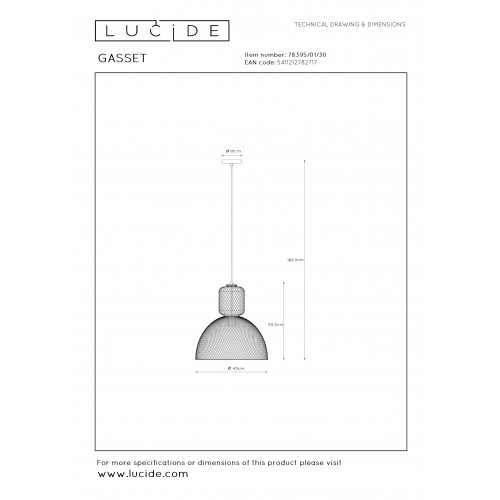 Подвесной светильник Lucide GASSET 78395/01/30