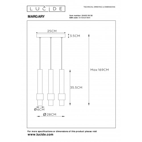 Подвесная люстра Lucide Margary 24402/15/30