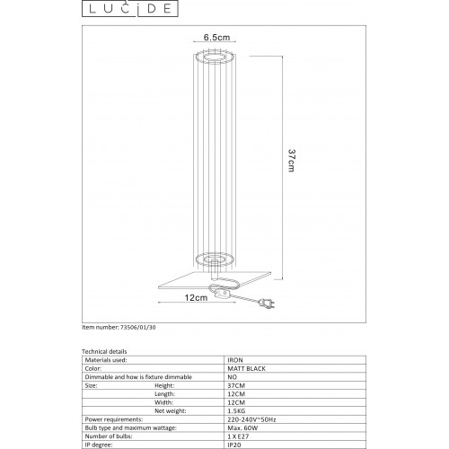 Настольная лампа Lucide LIONEL 73506/01/30