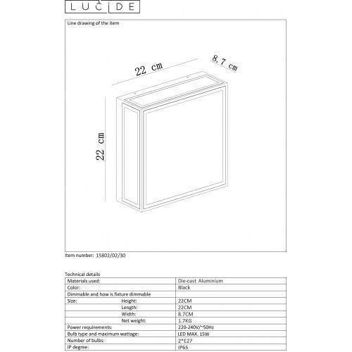 Светильник потолочный Lucide DUKAN 15802/02/30