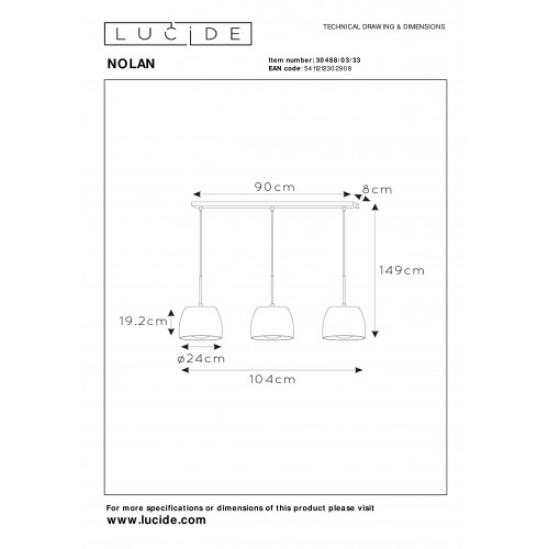 Подвесной светильник Lucide NOLAN 30488/03/33