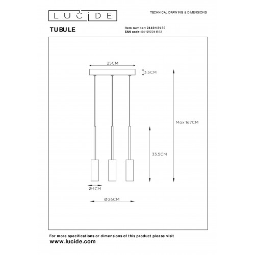 Подвесной светильник Lucide TUBULE 24401/21/30