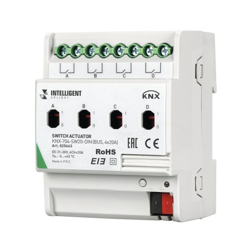 INTELLIGENT ARLIGHT Релейный модуль KNX-704-SW20-DIN (BUS, 4x20A) (Arlight)