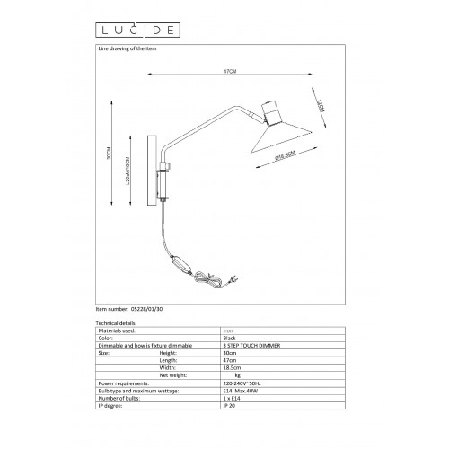 Бра Lucide PEPIJN 05228/01/30