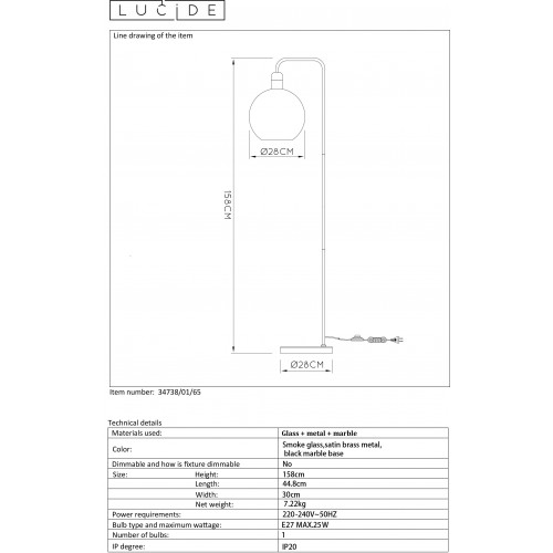 Торшер Lucide JULIUS 34738/01/65