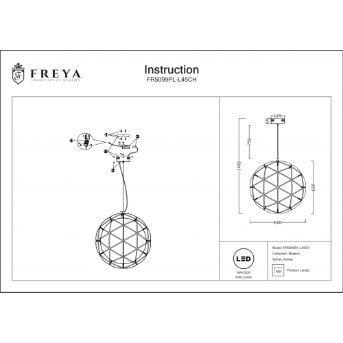 Подвесной светильник Freya Amber FR5099PL-L45CH