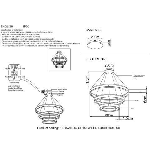 Люстра Crystal Lux FERNANDO FERNANDO SP158W LED D400+600+800 COFFEE/BLACK